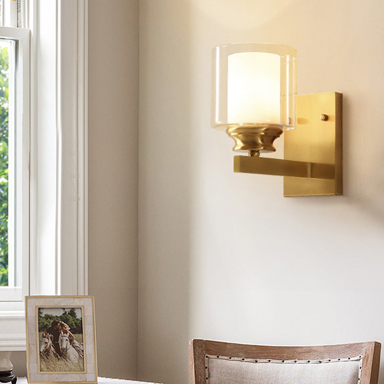 Frendorf | Klar Glas Trommel Wandmontierte Leuchte Modern Stil 1 Kopf Esszimmer Wandbeleuchtung in Messing