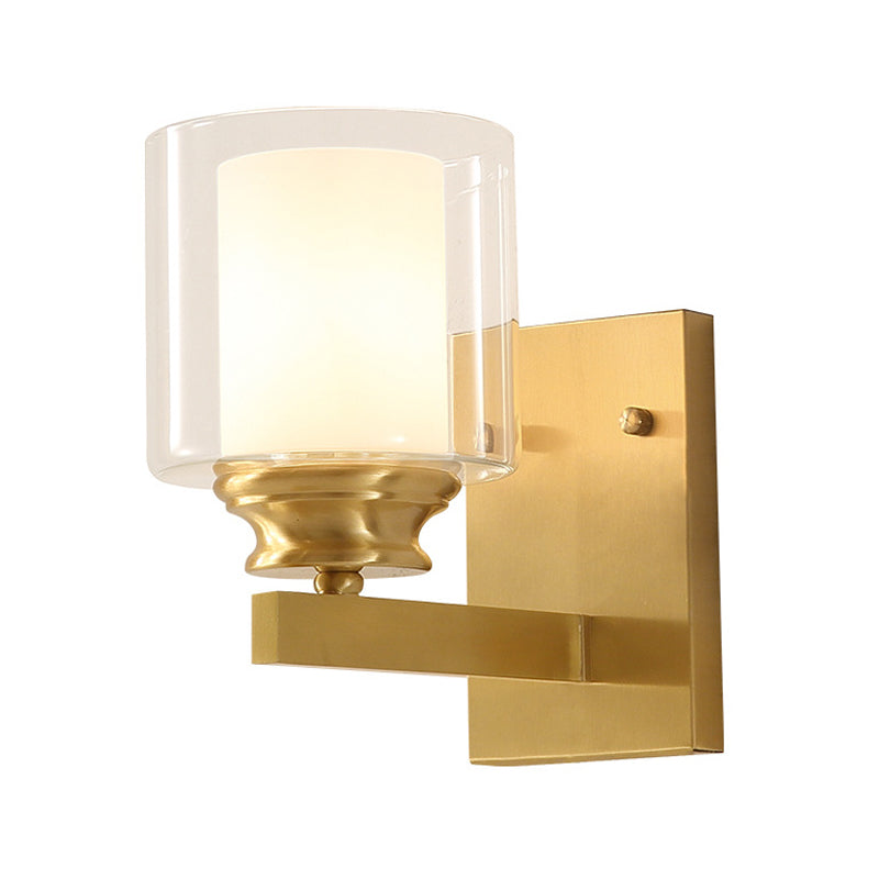 Frendorf | Klar Glas Trommel Wandmontierte Leuchte Modern Stil 1 Kopf Esszimmer Wandbeleuchtung in Messing