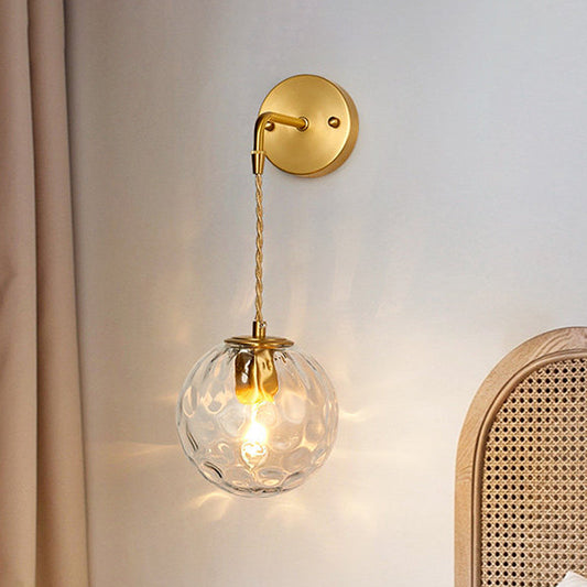 Frendorf | 1-Licht Nachtkastje Wand Sconces Licht Eenvoudige Messing Wandlamp Met Bal Waterglas Schaduw