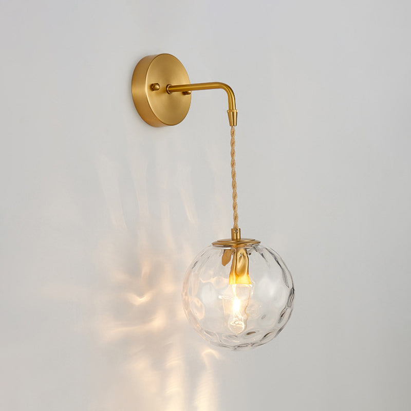 Frendorf | 1-Licht Nachtkastje Wand Sconces Licht Eenvoudige Messing Wandlamp Met Bal Waterglas Schaduw