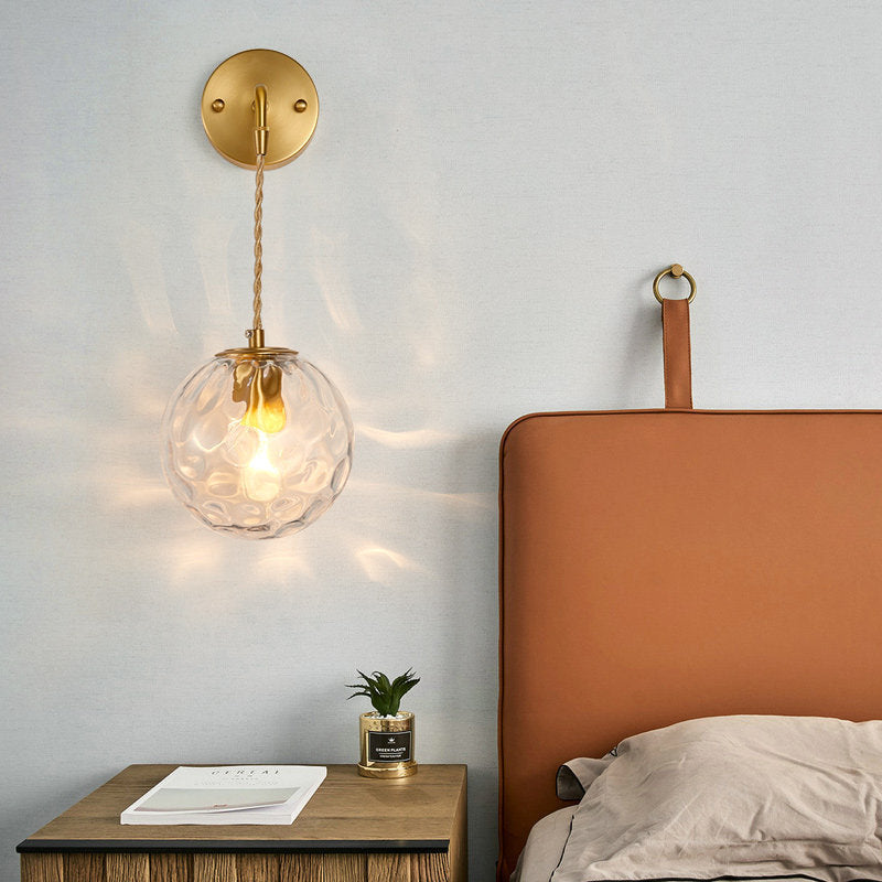 Frendorf | 1-Licht Nachtkastje Wand Sconces Licht Eenvoudige Messing Wandlamp Met Bal Waterglas Schaduw