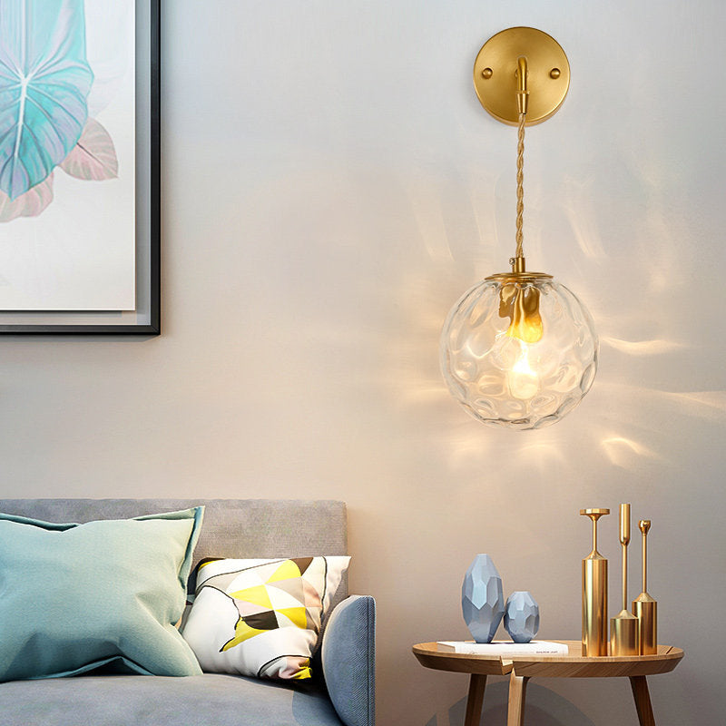 Frendorf | 1-Licht Nachtkastje Wand Sconces Licht Eenvoudige Messing Wandlamp Met Bal Waterglas Schaduw