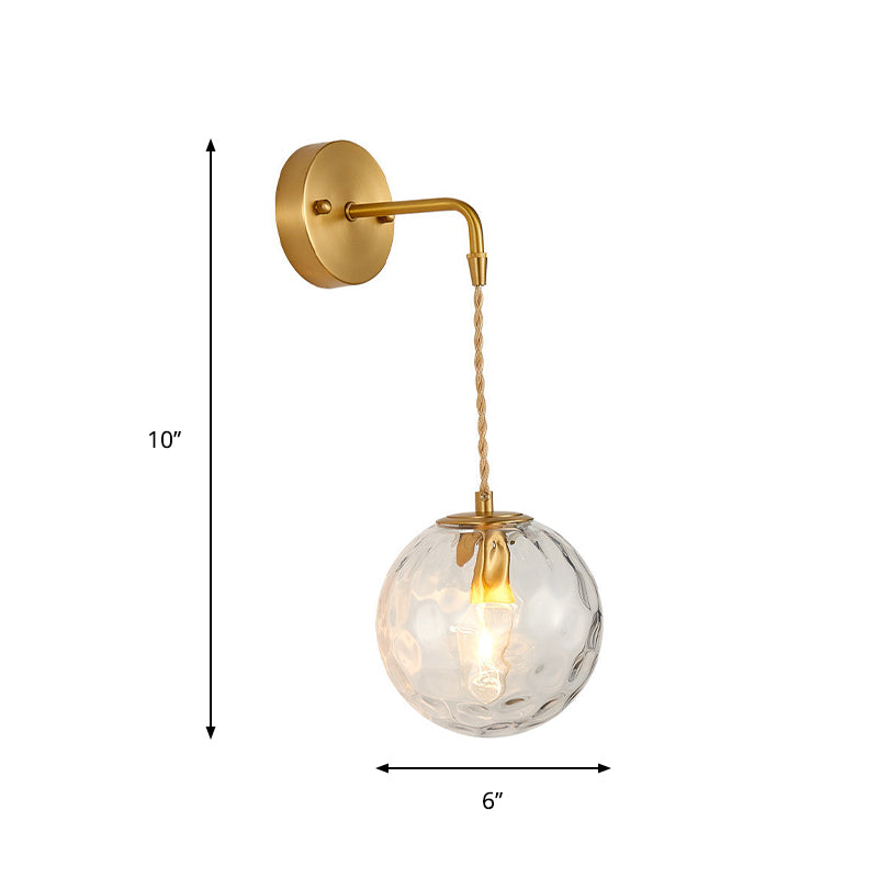 Frendorf | 1-Licht Nachtkastje Wand Sconces Licht Eenvoudige Messing Wandlamp Met Bal Waterglas Schaduw