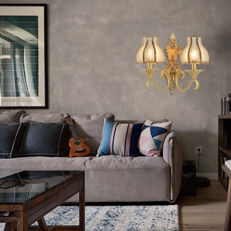 Frendorf | 1/2 Fassung Metall Wandlampe Traditionell Messing Geschwungen Wohnzimmer Wandlicht Leuchte