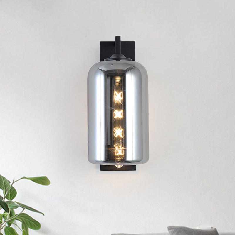 Frendorf | Mason Jar Förmige Wandlampe Retro Stil Geschlossene Glas 1 Glühlampe Wandleuchte mit Arm in Schwarz