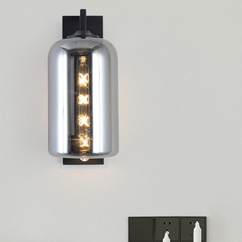Frendorf | Mason Jar Förmige Wandlampe Retro Stil Geschlossene Glas 1 Glühlampe Wandleuchte mit Arm in Schwarz