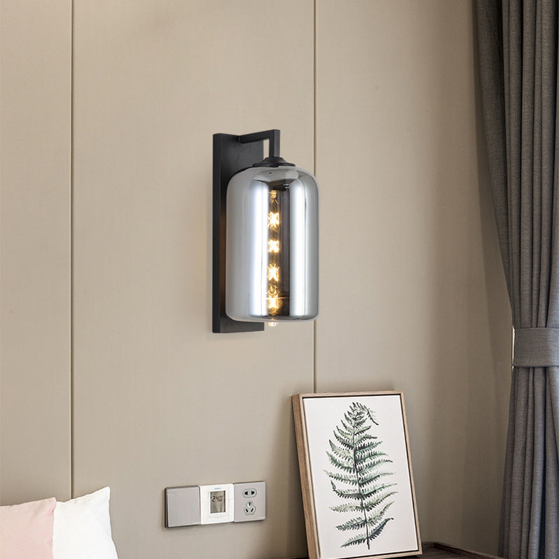 Frendorf | Mason Jar Förmige Wandlampe Retro Stil Geschlossene Glas 1 Glühlampe Wandleuchte mit Arm in Schwarz