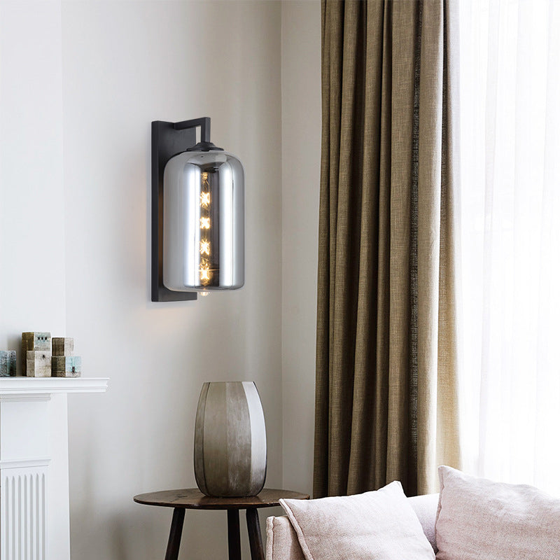 Frendorf | Mason Jar Förmige Wandlampe Retro Stil Geschlossene Glas 1 Glühlampe Wandleuchte mit Arm in Schwarz