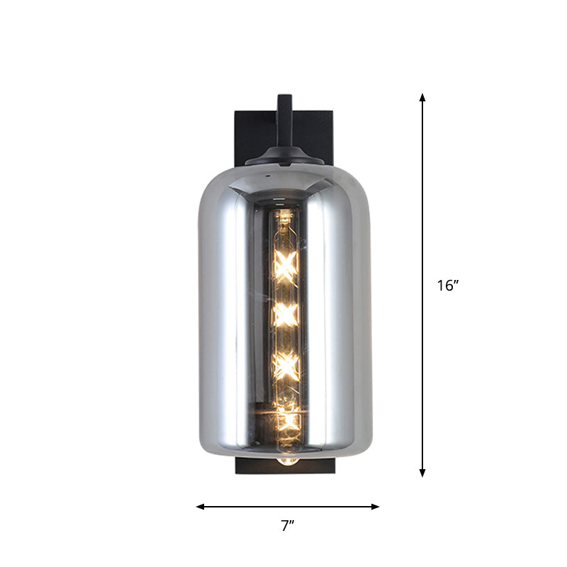 Frendorf | Mason Jar Förmige Wandlampe Retro Stil Geschlossene Glas 1 Glühlampe Wandleuchte mit Arm in Schwarz