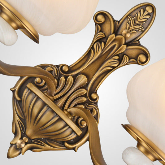 Frendorf | 1/2-Kopf Wandleuchte Beleuchtung Traditioneller Stil Blütenblatt Schirm Mattglas Wandmontierte Lampe in Messing