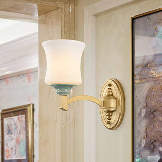 Frendorf | 1/2-Licht Wandleuchte Modernismus Stil Glockenschirm Milchglas Wandleuchte in Gold für Esszimmer