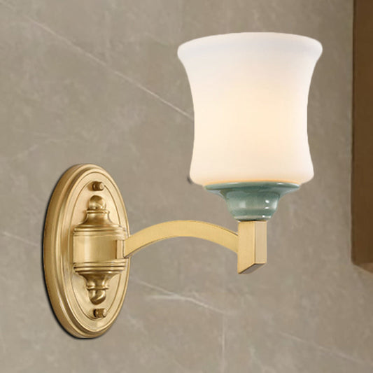 Frendorf | 1/2-Licht Wandleuchte Modernismus Stil Glockenschirm Milchglas Wandleuchte in Gold für Esszimmer