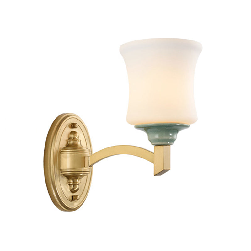 Frendorf | 1/2-Licht Wandleuchte Modernismus Stil Glockenschirm Milchglas Wandleuchte in Gold für Esszimmer