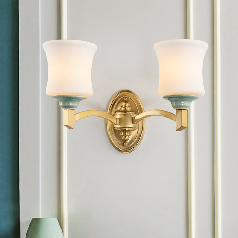Frendorf | 1/2-Licht Wandleuchte Modernismus Stil Glockenschirm Milchglas Wandleuchte in Gold für Esszimmer