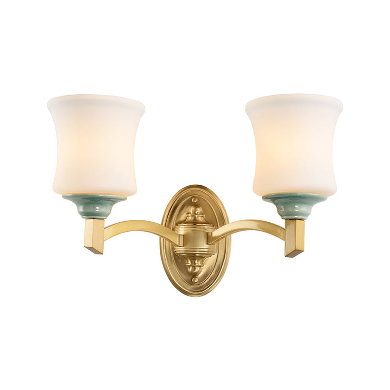 Frendorf | 1/2-Licht Wandleuchte Modernismus Stil Glockenschirm Milchglas Wandleuchte in Gold für Esszimmer