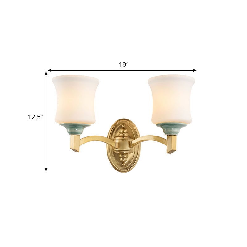Frendorf | 1/2-Licht Wandleuchte Modernismus Stil Glockenschirm Milchglas Wandleuchte in Gold für Esszimmer