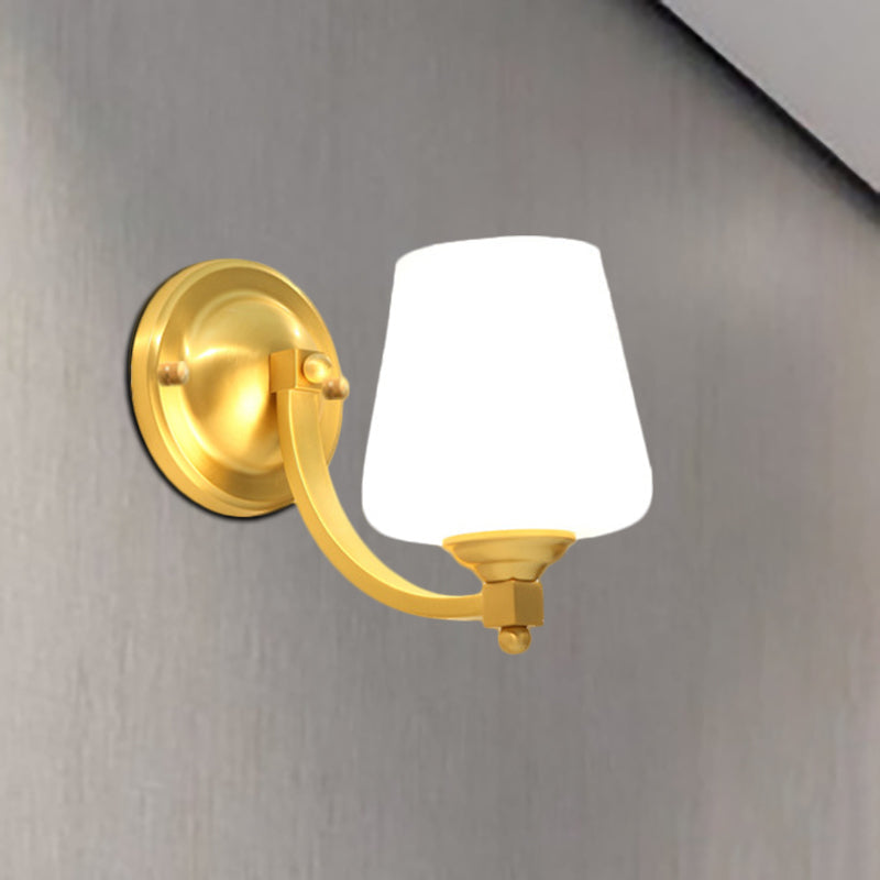 Frendorf | Gold 1/2-Pear Wall Light Lamp Modern Style White Glass Cup-Shaped Wall Lighting for Bedroom