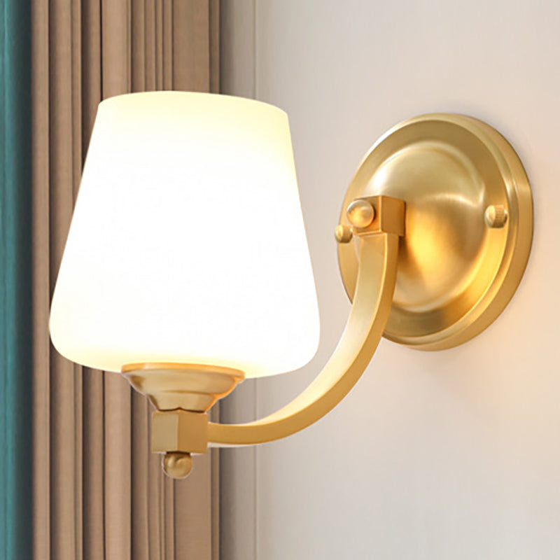 Frendorf | Gold 1/2-Pear Wall Light Lamp Modern Style White Glass Cup-Shaped Wall Lighting for Bedroom
