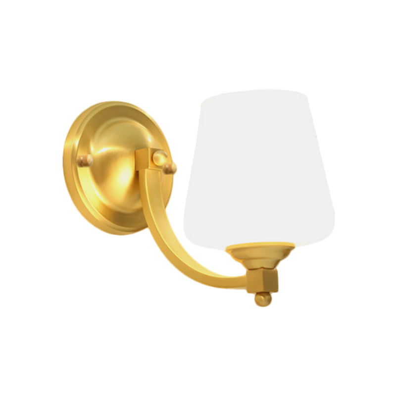 Frendorf | Gold 1/2-Pear Wall Light Lamp Modern Style White Glass Cup-Shaped Wall Lighting for Bedroom