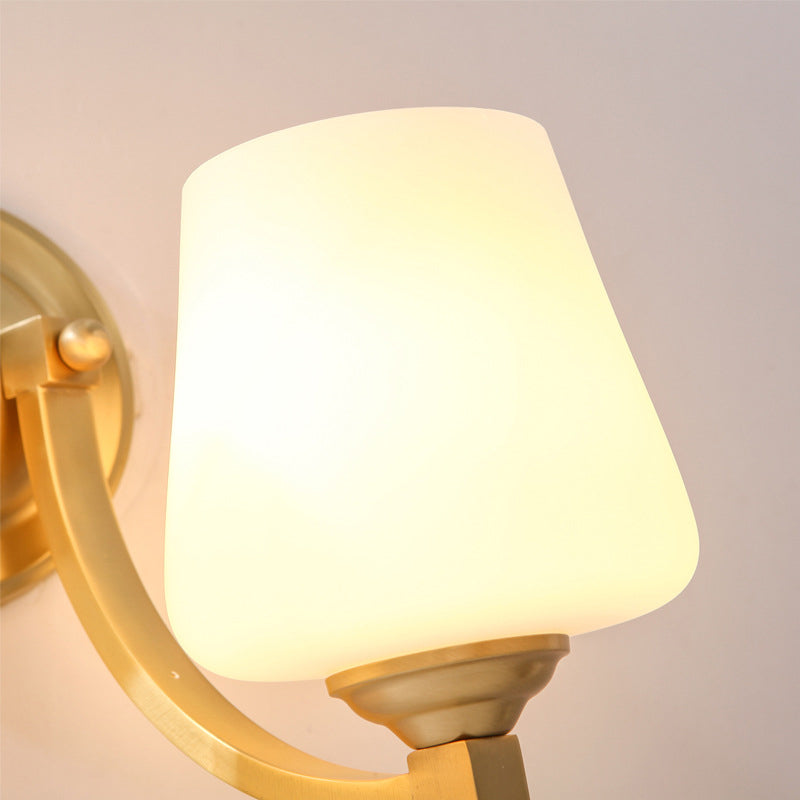 Frendorf | Gold 1/2-Pear Wall Light Lamp Modern Style White Glass Cup-Shaped Wall Lighting for Bedroom