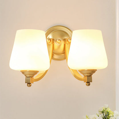 Frendorf | Gold 1/2-Pear Wall Light Lamp Modern Style White Glass Cup-Shaped Wall Lighting for Bedroom