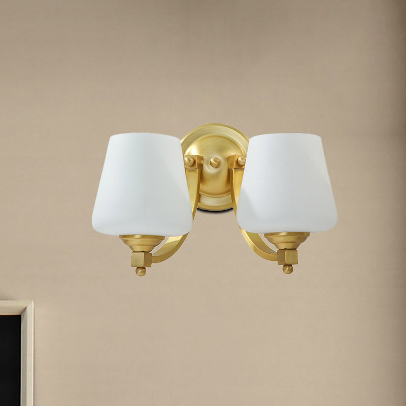 Frendorf | Gold 1/2-Pear Wall Light Lamp Modern Style White Glass Cup-Shaped Wall Lighting for Bedroom