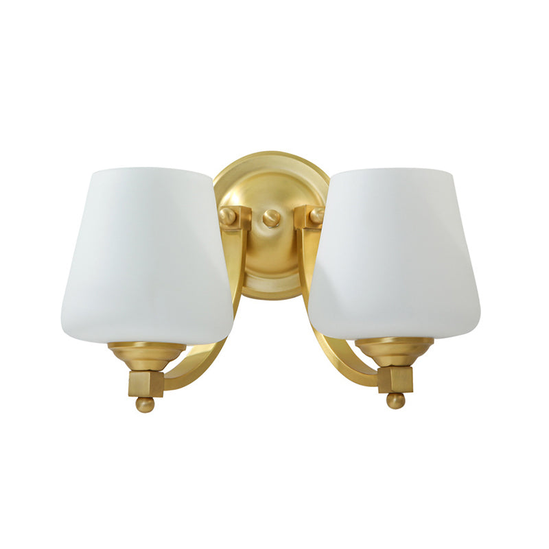 Frendorf | Gold 1/2-Pear Wall Light Lamp Modern Style White Glass Cup-Shaped Wall Lighting for Bedroom