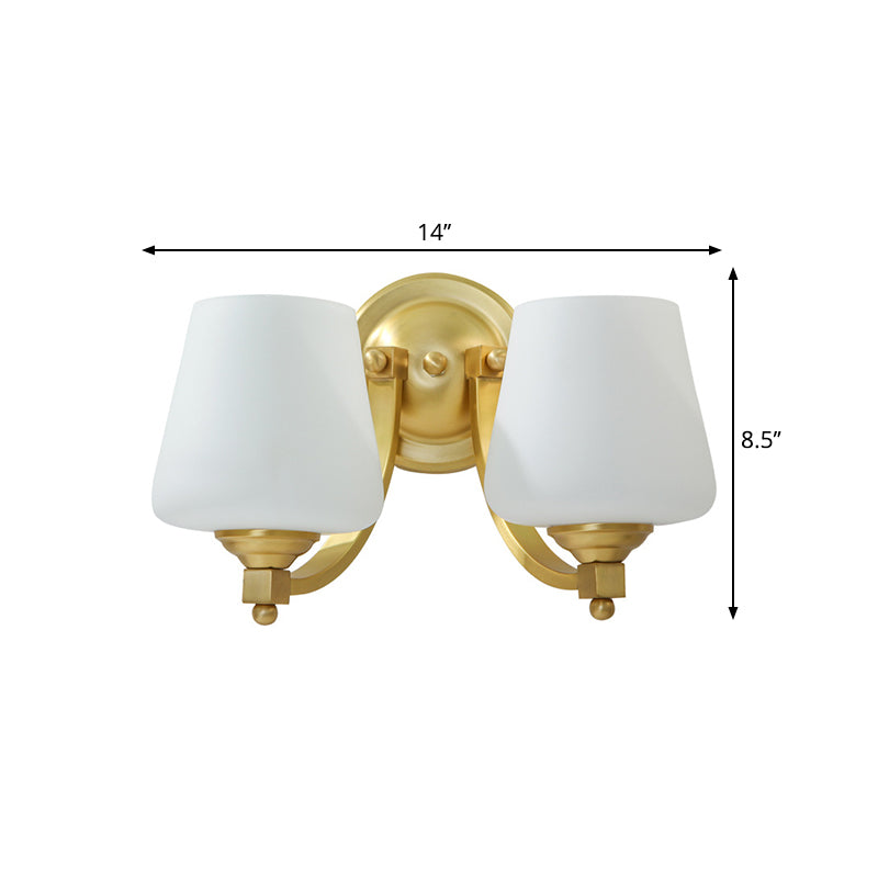 Frendorf | Gold 1/2-Pear Wall Light Lamp Modern Style White Glass Cup-Shaped Wall Lighting for Bedroom