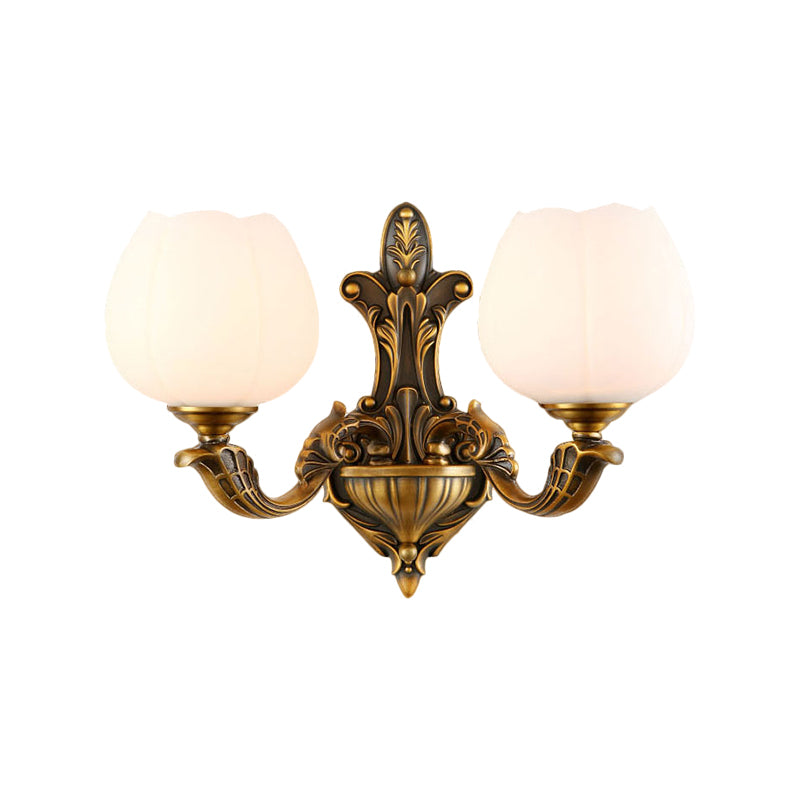 Frendorf | 1/2-Licht Schale Wandlampe Vintage Stilvolle Antike Messing Metall Wandlicht mit Milchglas Schirm