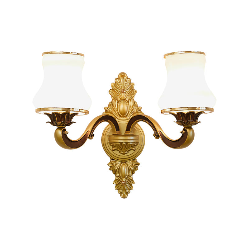 Frendorf | Bell Woonkamer Wandlamp Traditioneel Stylish Melkglas en Metaal 1/2-Kop Gouden Afwerking Wandlamp