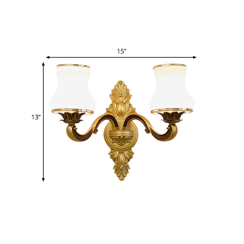 Frendorf | Bell Woonkamer Wandlamp Traditioneel Stylish Melkglas en Metaal 1/2-Kop Gouden Afwerking Wandlamp