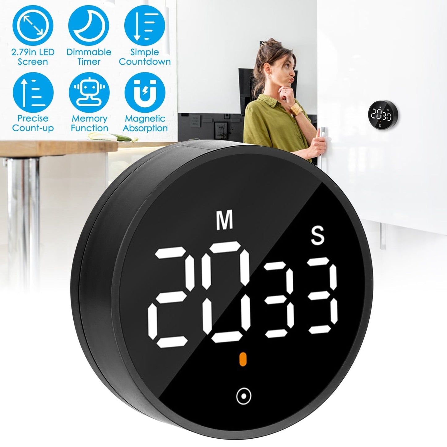 Frendorf | 2,79" LED Digital Elektronischer Countdown-Timer Dimmbare Stumm Magnetic Clock