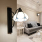 Frendorf | Tiffany Scalloped Wandmontage Licht met Rechthoekige Achterplaat Gevlekt Glas 3 Lichten Wandverlichting in Wit/Transparant/Blauw