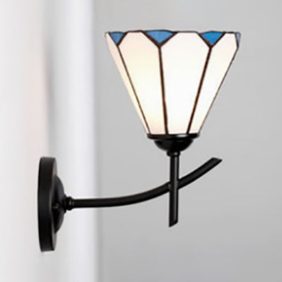 Bogen/Geformte Arm Wandleuchte mit Buntglasschirm 1 Licht Tiffany Wandmontageleuchte in Weiß/Blau/Klar für Schlafzimmer