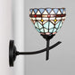 Bogen/Geformte Arm Wandleuchte mit Buntglasschirm 1 Licht Tiffany Wandmontageleuchte in Weiß/Blau/Klar für Schlafzimmer