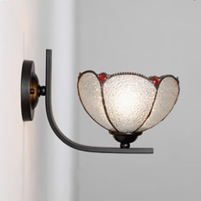 Bogen/Geformte Arm Wandleuchte mit Buntglasschirm 1 Licht Tiffany Wandmontageleuchte in Weiß/Blau/Klar für Schlafzimmer