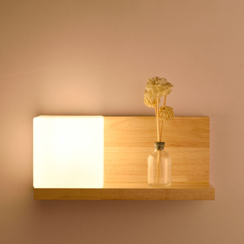 Frendorf | ZenSquare Wandlampe | Japanisches Minimalistisches Design | Holz & Glas | 1-Licht