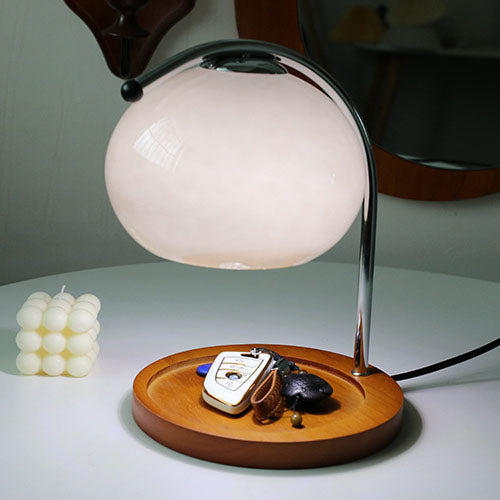 Frendorf | Melva Vintage Glasdom-Lampe mit Holzsockel | Schmelzendes Wachs | Dimmer | Stimmungslicht | Deko für Zuhause