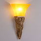 Frendorf | Aflopend Gele Glazen Wandlamp Retro Stijl 1 Kop Leefkamer Wandgemonteerde Lamp met Gouden/Zilver/Wit en Gouden Achterplaat