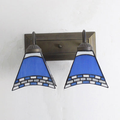 Frendorf | Mediterrane Piramide Wandlamp 2 Hoofden Blauw/Lichtblauwe Glazen Wandverlichting voor Slaapkamer