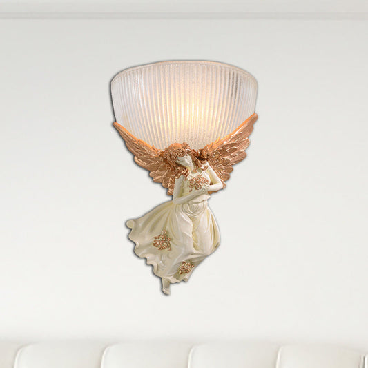 Frendorf | 10"/12" W 1 Glas Wandleuchte Lodge-Stil Schüssel Frosted Glass Wandmontage Licht mit Gold/Weiß Engel Design, Links/Rechts