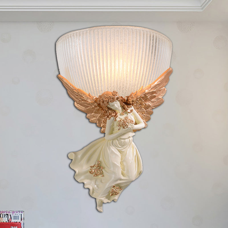 Frendorf | 10"/12" W 1 Glas Wandleuchte Lodge-Stil Schüssel Frosted Glass Wandmontage Licht mit Gold/Weiß Engel Design, Links/Rechts