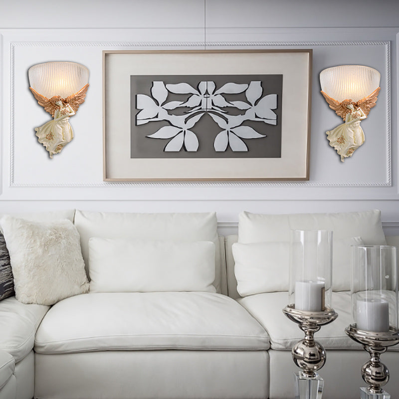 Frendorf | 10"/12" W 1 Glas Wandleuchte Lodge-Stil Schüssel Frosted Glass Wandmontage Licht mit Gold/Weiß Engel Design, Links/Rechts