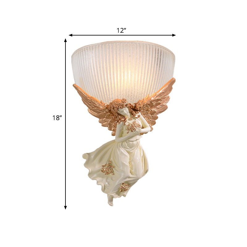 Frendorf | 10"/12" W 1 Glas Wandleuchte Lodge-Stil Schüssel Frosted Glass Wandmontage Licht mit Gold/Weiß Engel Design, Links/Rechts