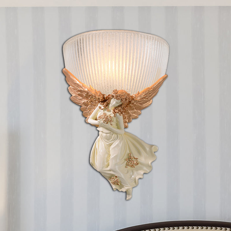 Frendorf | 10"/12" W 1 Glas Wandleuchte Lodge-Stil Schüssel Frosted Glass Wandmontage Licht mit Gold/Weiß Engel Design, Links/Rechts