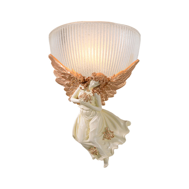 Frendorf | 10"/12" W 1 Glas Wandleuchte Lodge-Stil Schüssel Frosted Glass Wandmontage Licht mit Gold/Weiß Engel Design, Links/Rechts