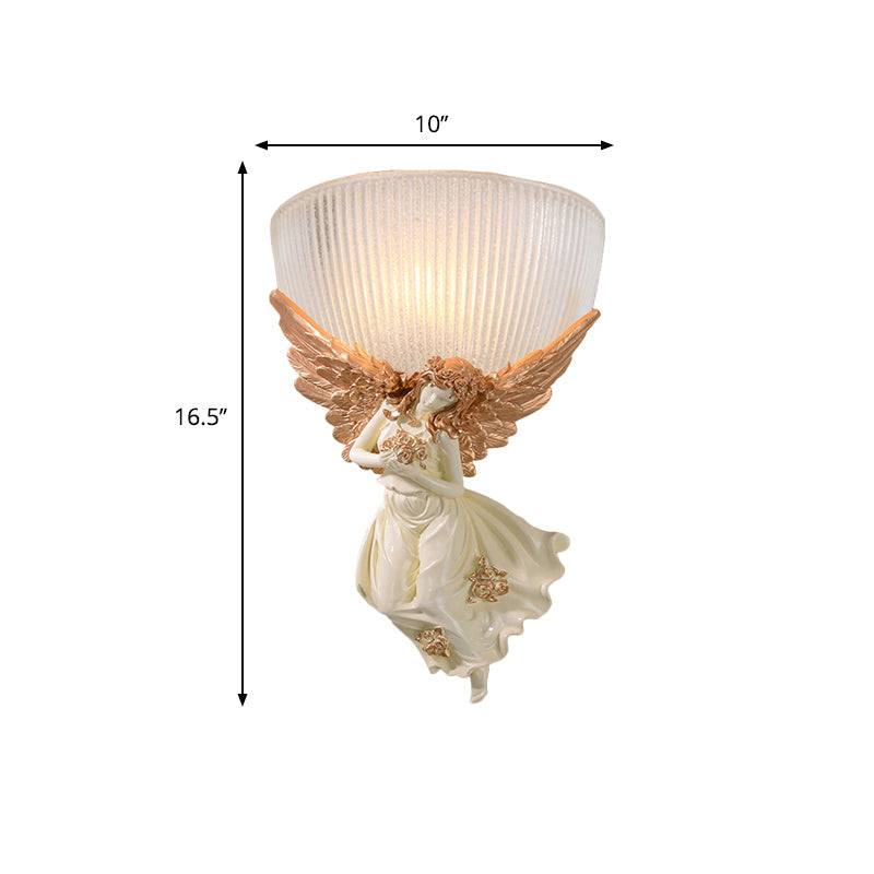 Frendorf | 10"/12" W 1 Glas Wandleuchte Lodge-Stil Schüssel Frosted Glass Wandmontage Licht mit Gold/Weiß Engel Design, Links/Rechts