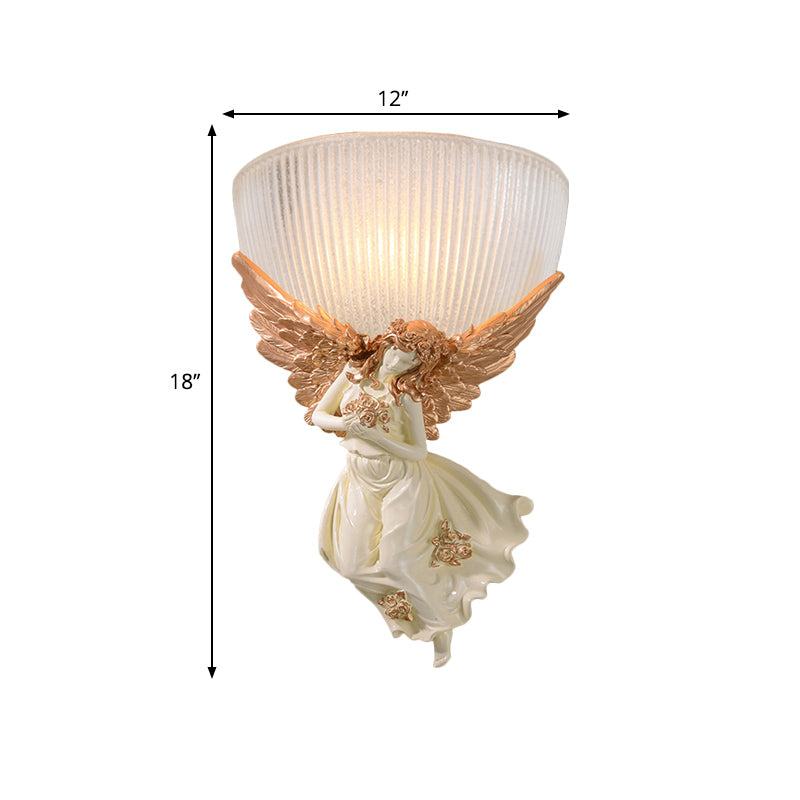 Frendorf | 10"/12" W 1 Glas Wandleuchte Lodge-Stil Schüssel Frosted Glass Wandmontage Licht mit Gold/Weiß Engel Design, Links/Rechts