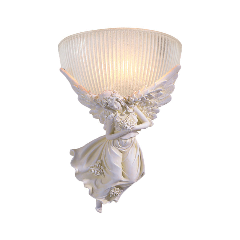 Frendorf | 10"/12" W 1 Glas Wandleuchte Lodge-Stil Schüssel Frosted Glass Wandmontage Licht mit Gold/Weiß Engel Design, Links/Rechts
