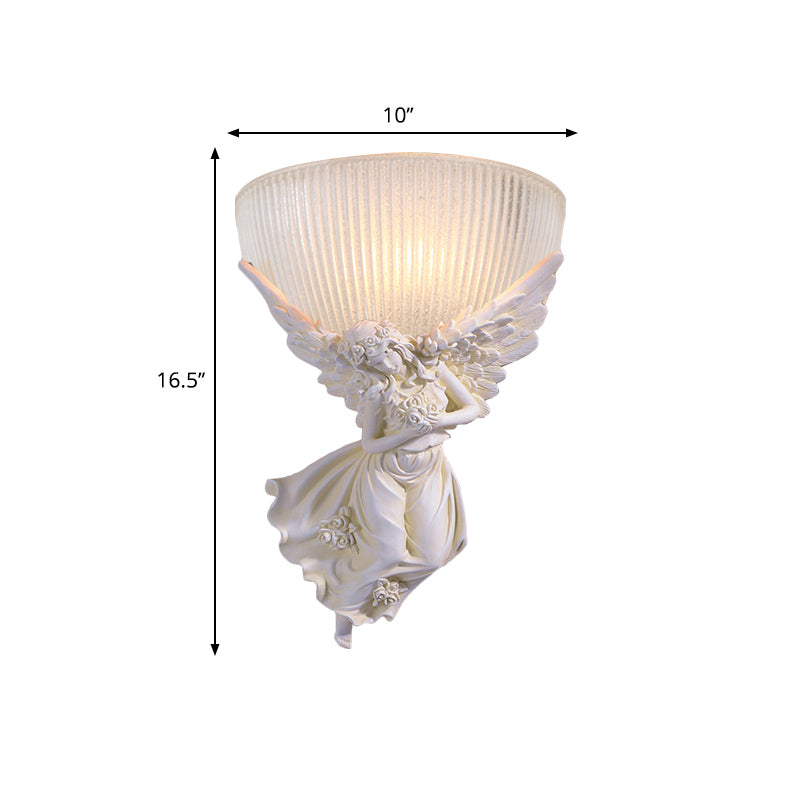 Frendorf | 10"/12" W 1 Glas Wandleuchte Lodge-Stil Schüssel Frosted Glass Wandmontage Licht mit Gold/Weiß Engel Design, Links/Rechts